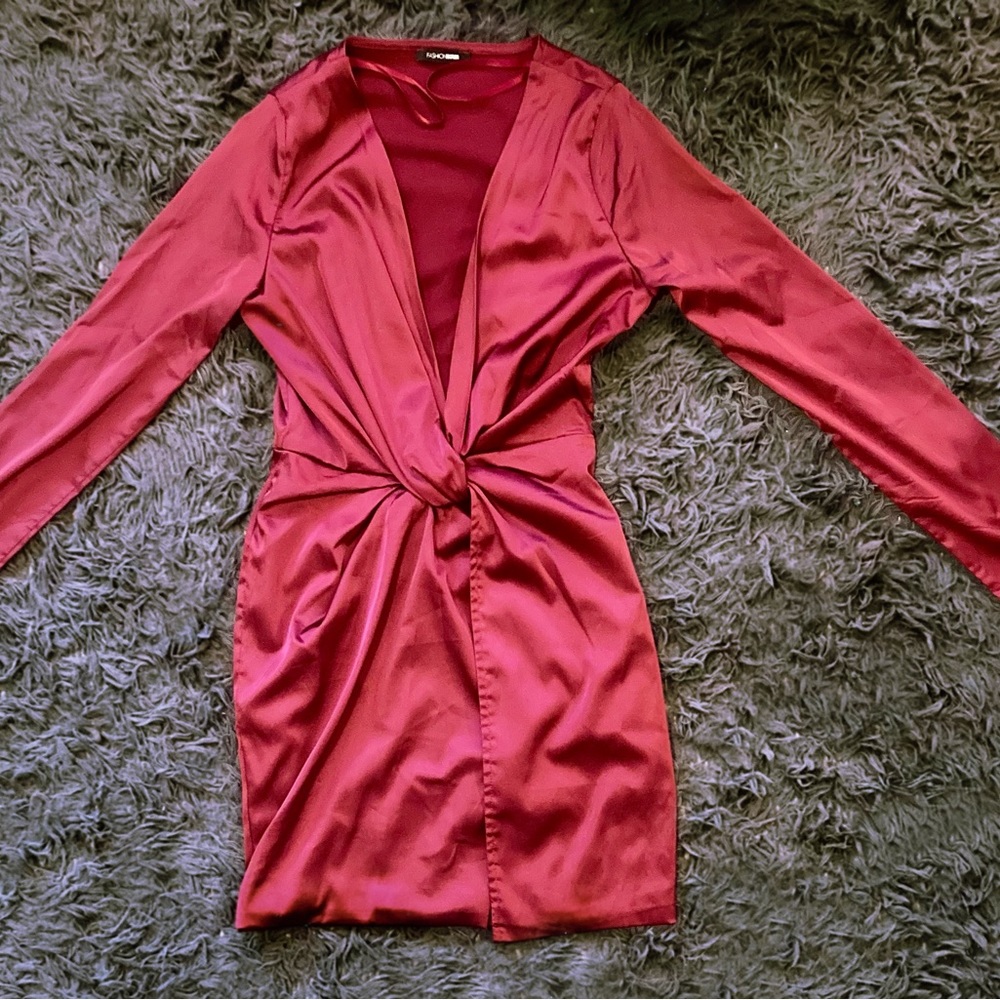 Fashion Nova Burgundy Silky Satin Mini Dress